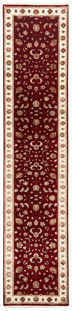 Tabriz Indian Handmade Wool With Silk Red Ivory Runner Rug 394X86CM, Rugs Online Rugs Sydney Australia, www.rugsonlinerugs.com.au