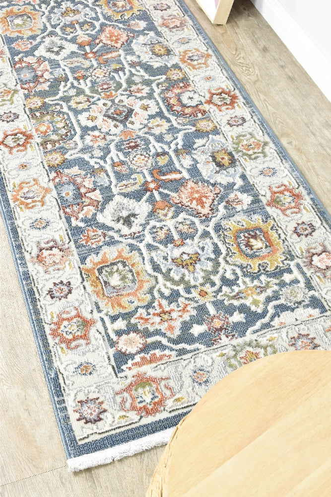 Dakota Navy Floral Runner Rug, Rugs Online Rugs Sydney Australia, www.rugsonlinerugs.com.au