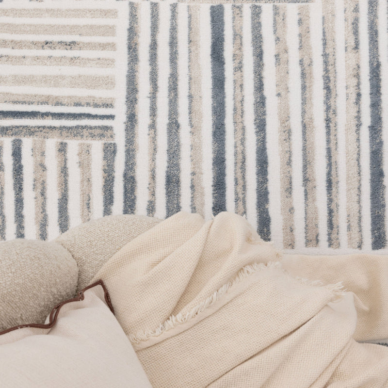 Nirvana Geo Lines Blue Modern Rug