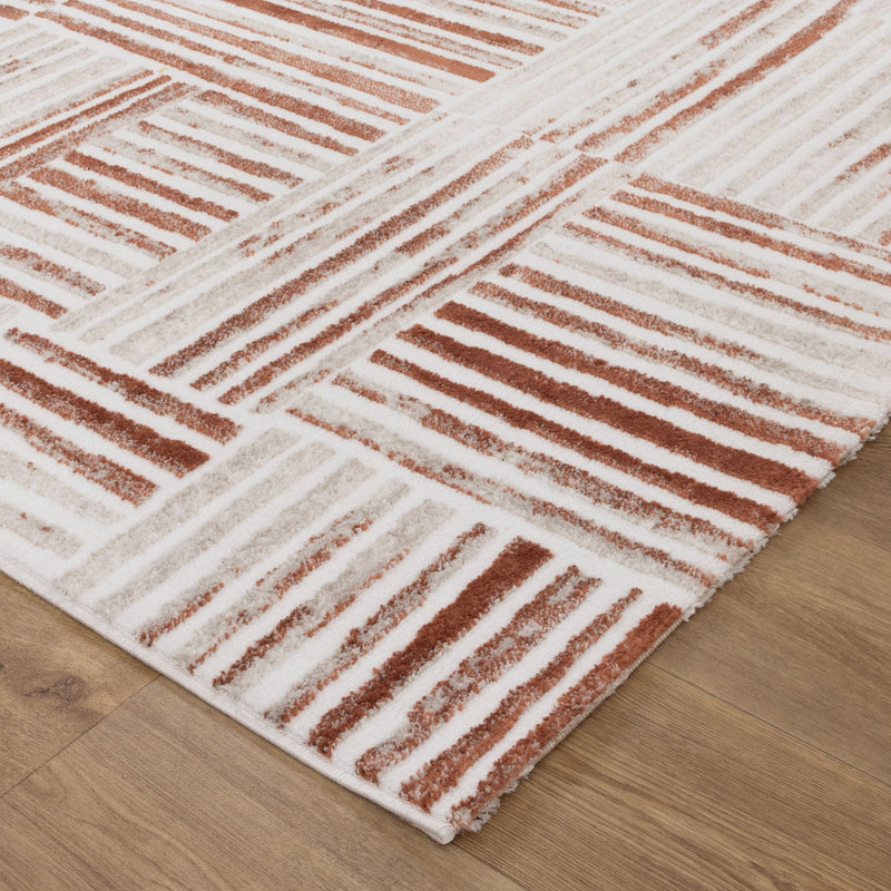 Nirvana Geo Lines Rust Modern Rug