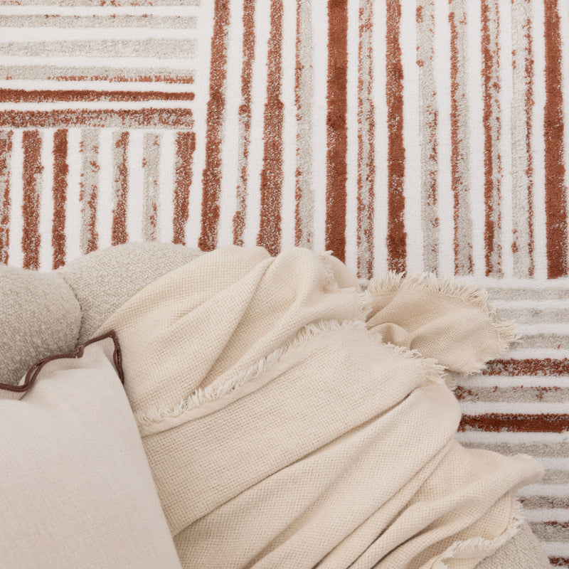 Nirvana Geo Lines Rust Modern Rug