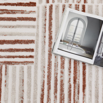 Nirvana Geo Lines Rust Modern Rug