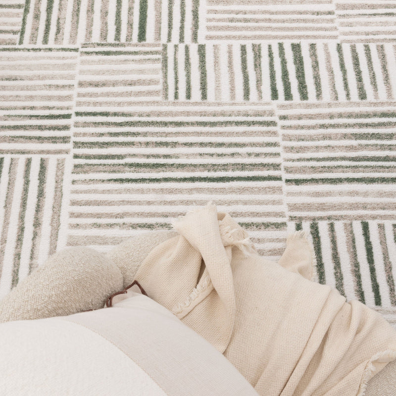 Nirvana Geo Lines Green Modern Rug