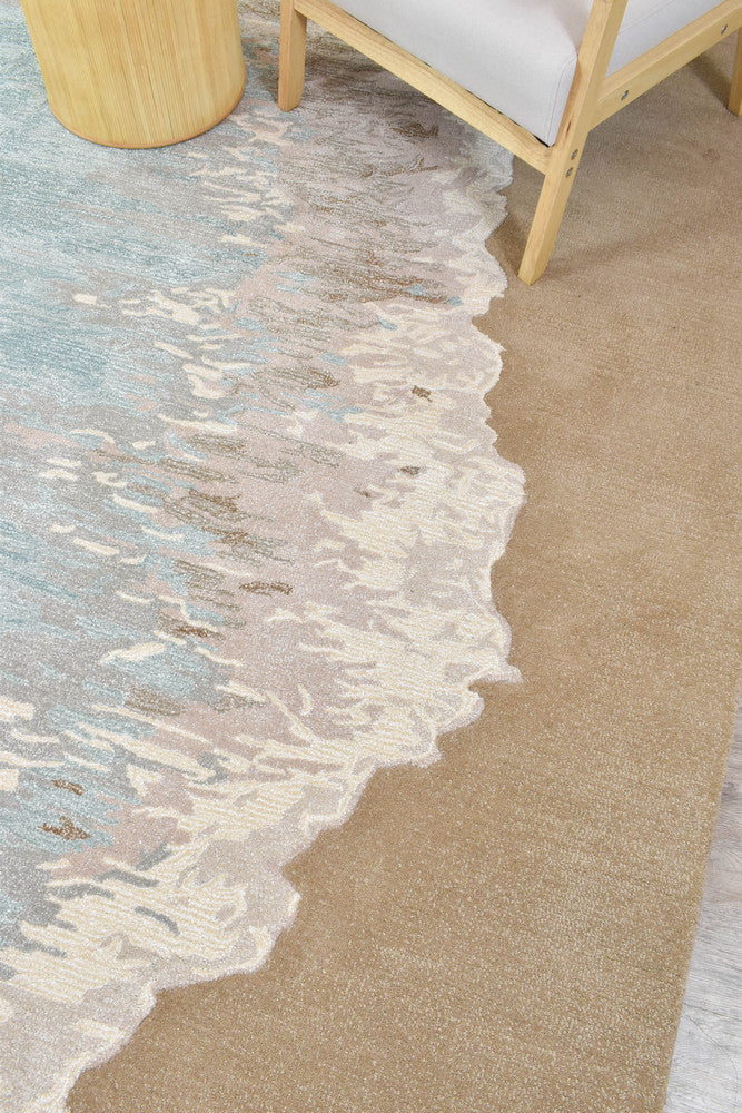 Lomax Coastal Beach Designer Wool Blend Rug
