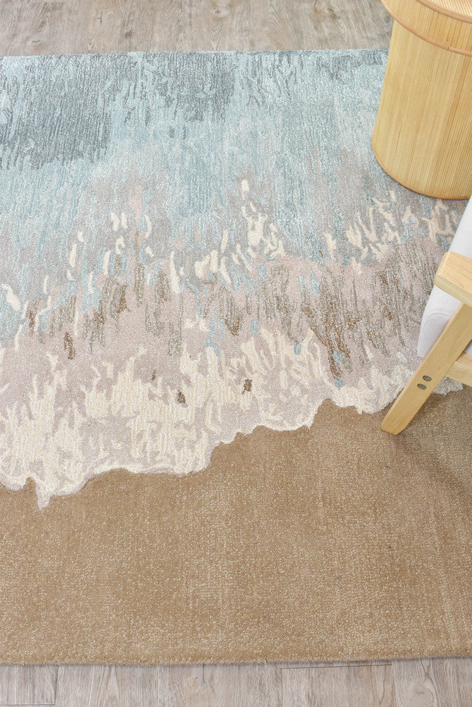 Lomax Coastal Beach Designer Wool Blend Rug