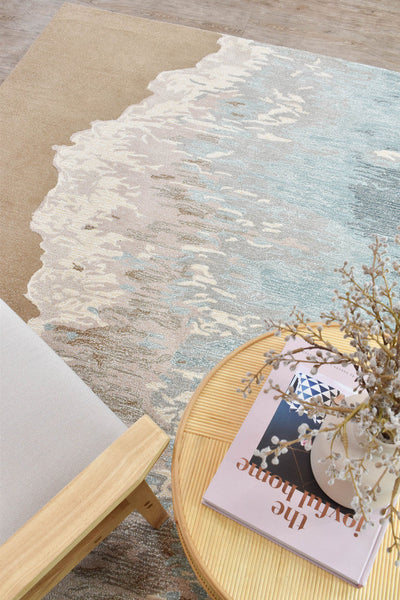 Lomax Coastal Beach Designer Wool Blend Rug