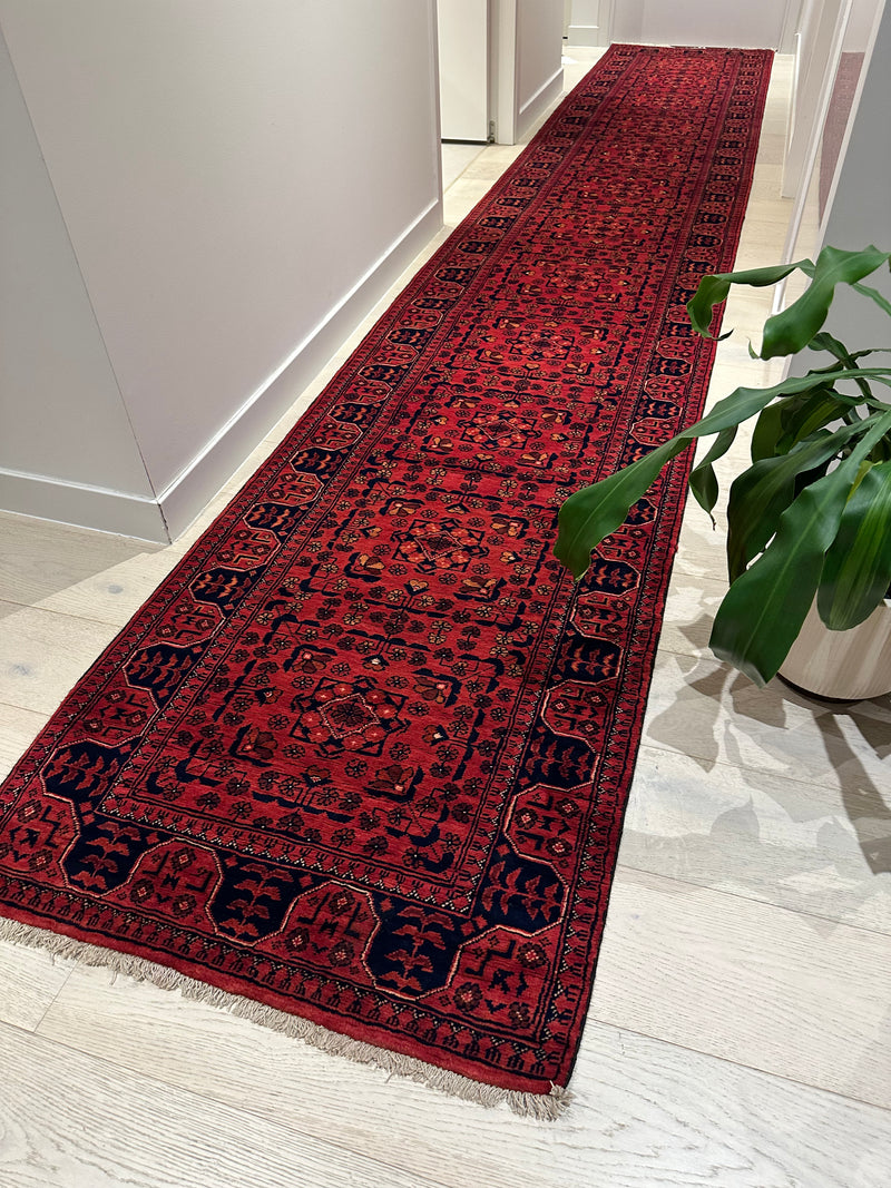 Afghan Red hallway runner handmade, Rugs Online Rugs Sydney Australia, www.rugsonlinerugs.com.au