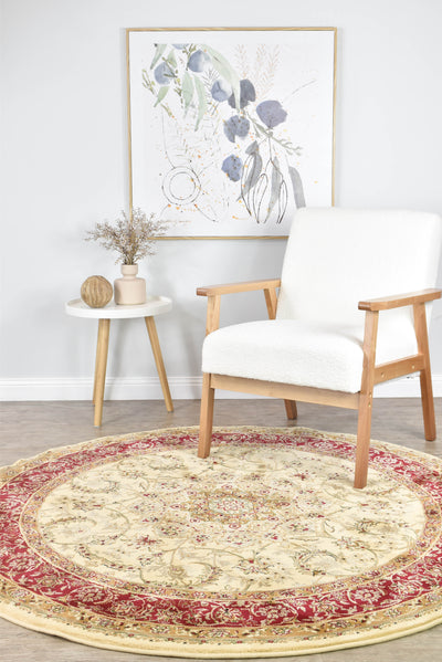 Classic Garden Medallion 15 Cream Red Round Rug, Rugs Online Rugs Sydney Australia, www.rugsonlinerugs.com.au