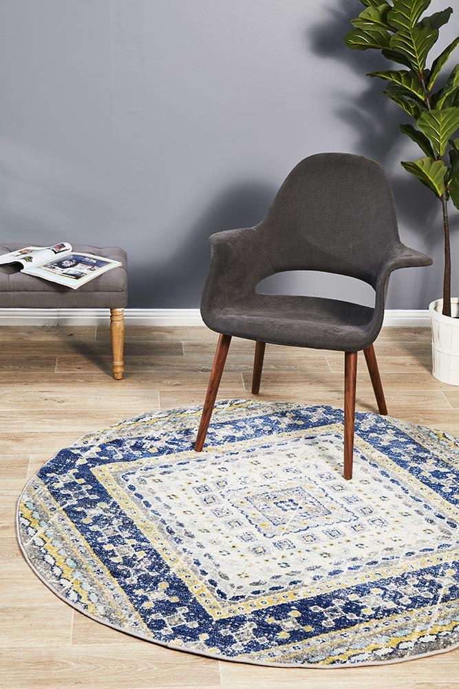 Babylon 203 Navy  Round Rug