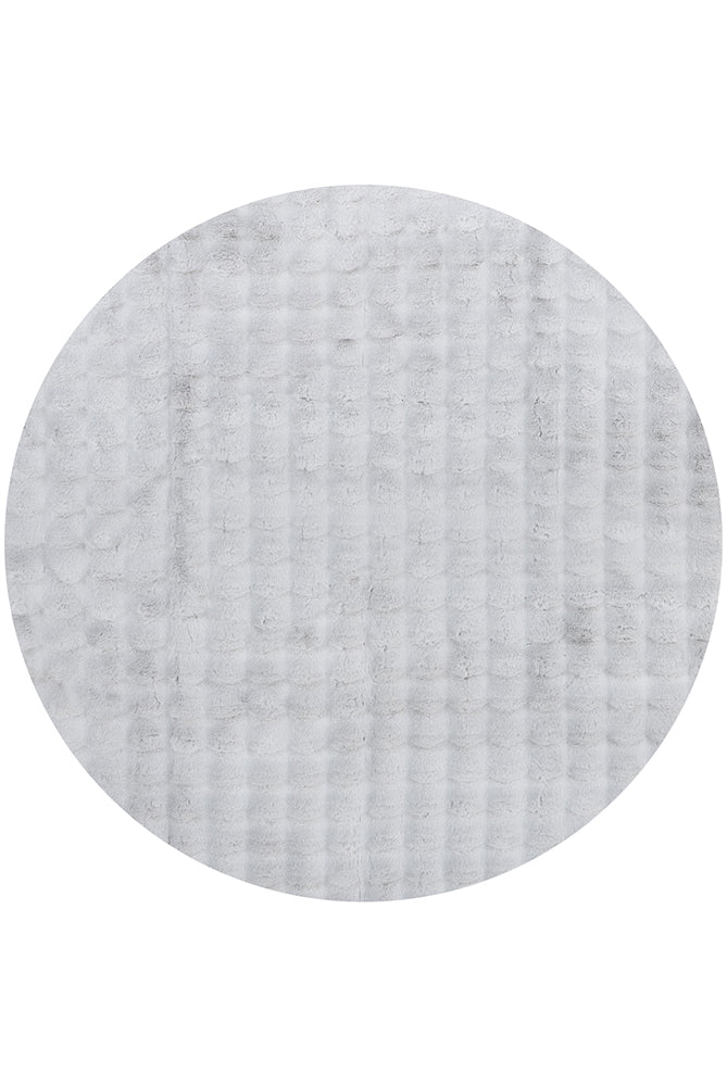 Bubble Silver Round - Machine Washable Soft Rug