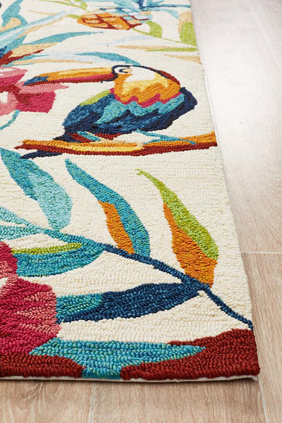 Copacabana Toucan Tropical Indoor Outdoor Rug Cream