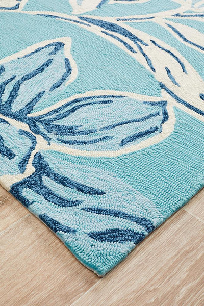 Copacabana Whimsical Blue Floral Indoor Outdoor Rug