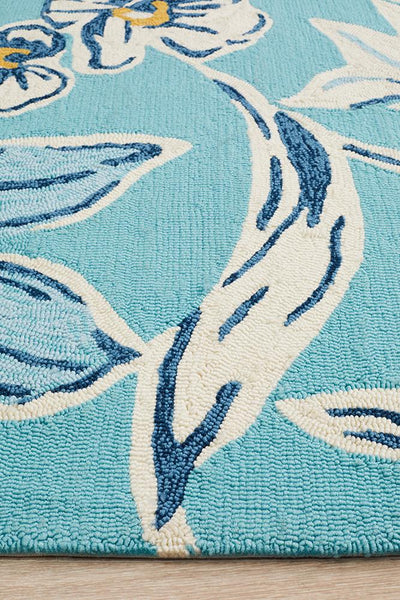 Copacabana Whimsical Blue Floral Indoor Outdoor Rug