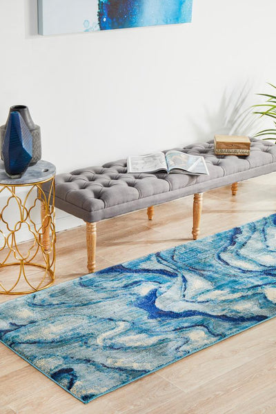 Dreamscape Waves Modern Indigo Runner Rug