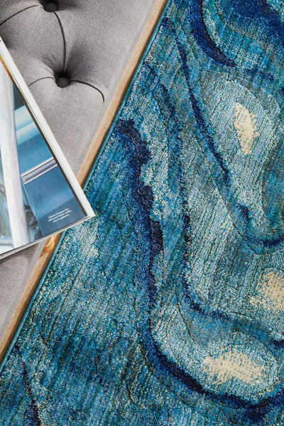 Dreamscape Waves Modern Indigo Runner Rug