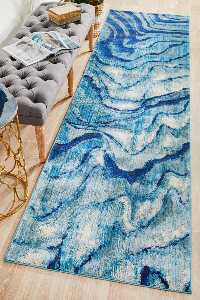 Dreamscape Waves Modern Indigo Runner Rug