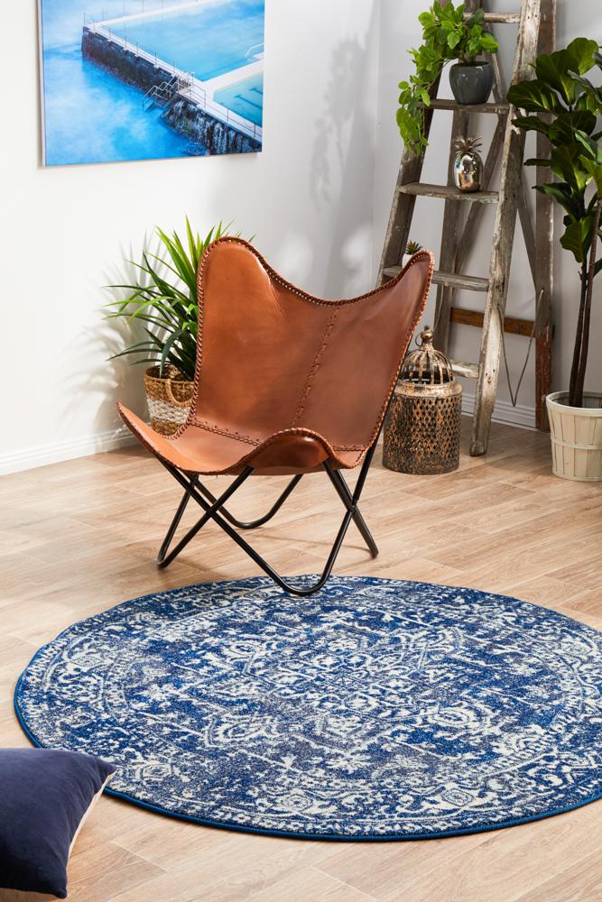 Evoke Contrast Navy Transitional Round Rug