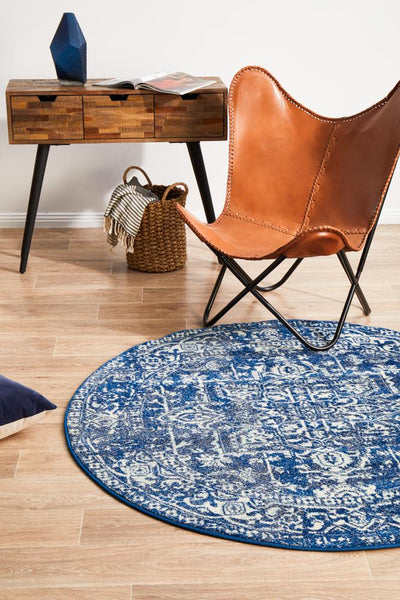 Evoke Contrast Navy Transitional Round Rug