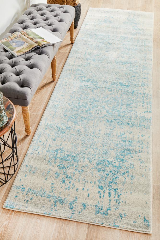 Evoke Glacier White Blue Transitional Runner Rug