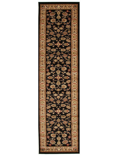 Istanbul Traditional Floral Pattern Runner Rug Black