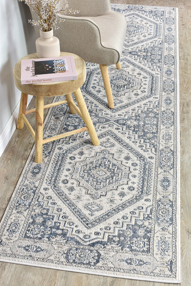 Medina Sofia Cream Blue Runner Rug A161A