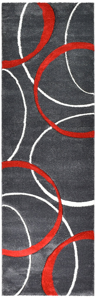 Milan Dahlia 798 Dark Grey Red Runner Rug