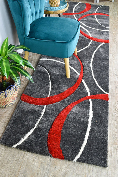 Milan Dahlia 798 Dark Grey Red Runner Rug