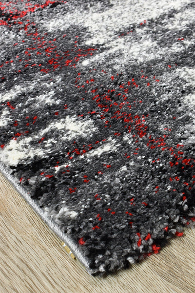 Milan Dahlia 347 Light Grey Red Runner Rug