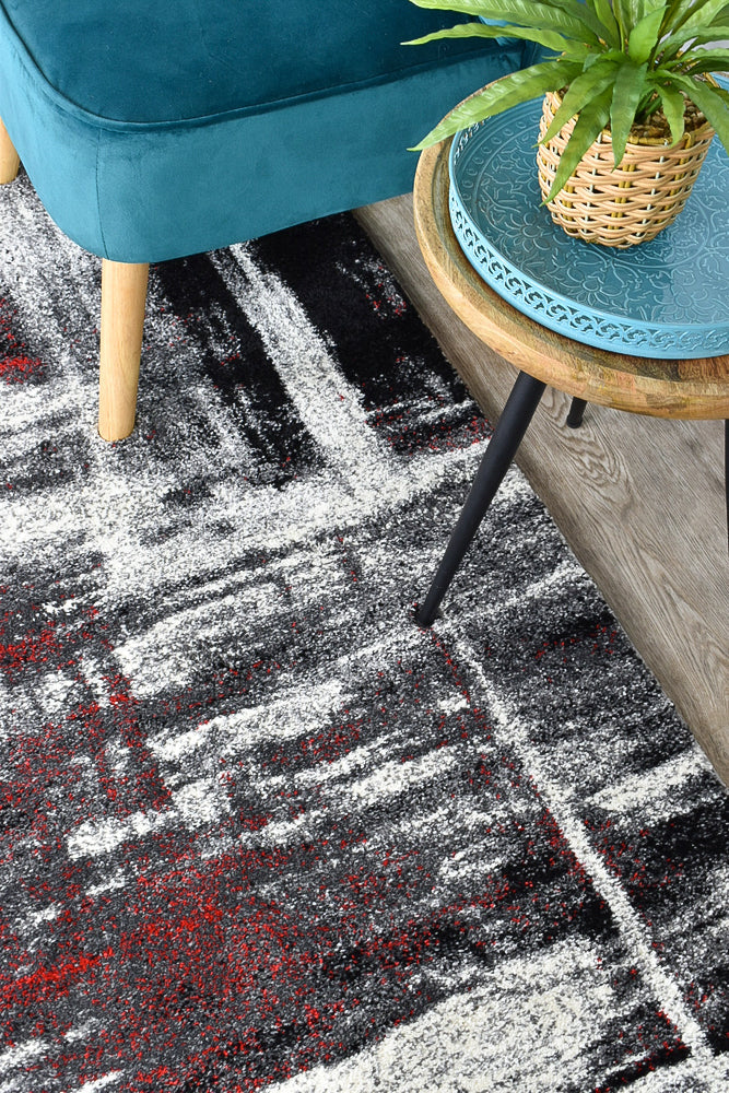 Milan Dahlia 347 Light Grey Red Runner Rug