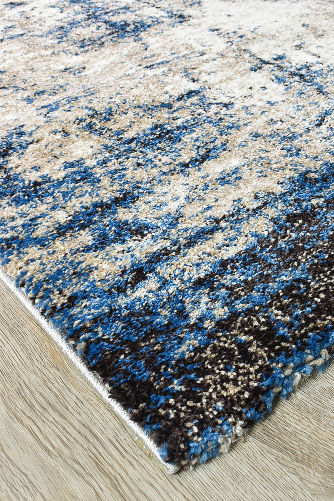 Milan Dahlia 651 White Blue Runner Rug