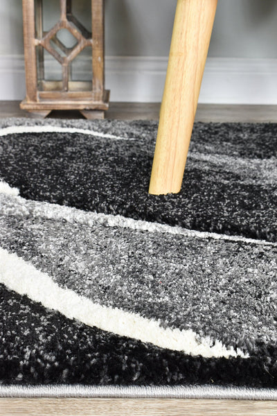 Milan Dahlia 37 Dark Grey White Runner Rug