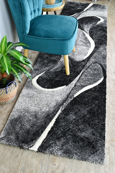 Milan Dahlia 37 Dark Grey White Runner Rug, Rugs Online Rugs Sydney Australia, www.rugsonlinerugs.com.au