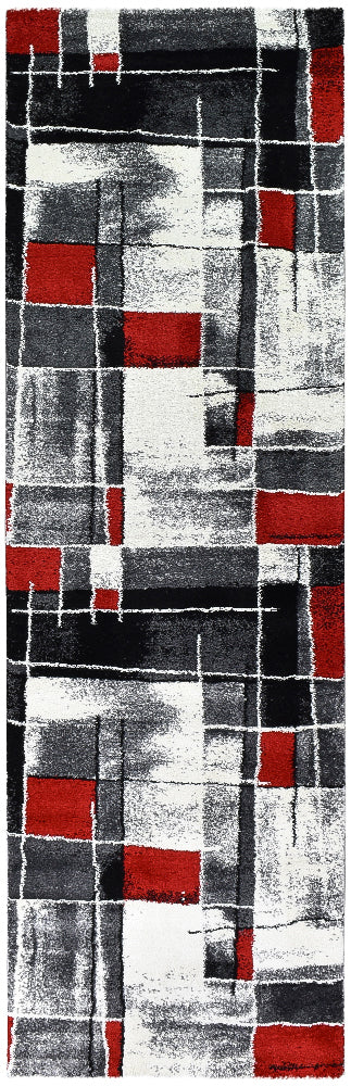 Milan Dahlia 297 Dark Grey Red Runner, Rugs Online Rugs Sydney Australia, www.rugsonlinerugs.com.au