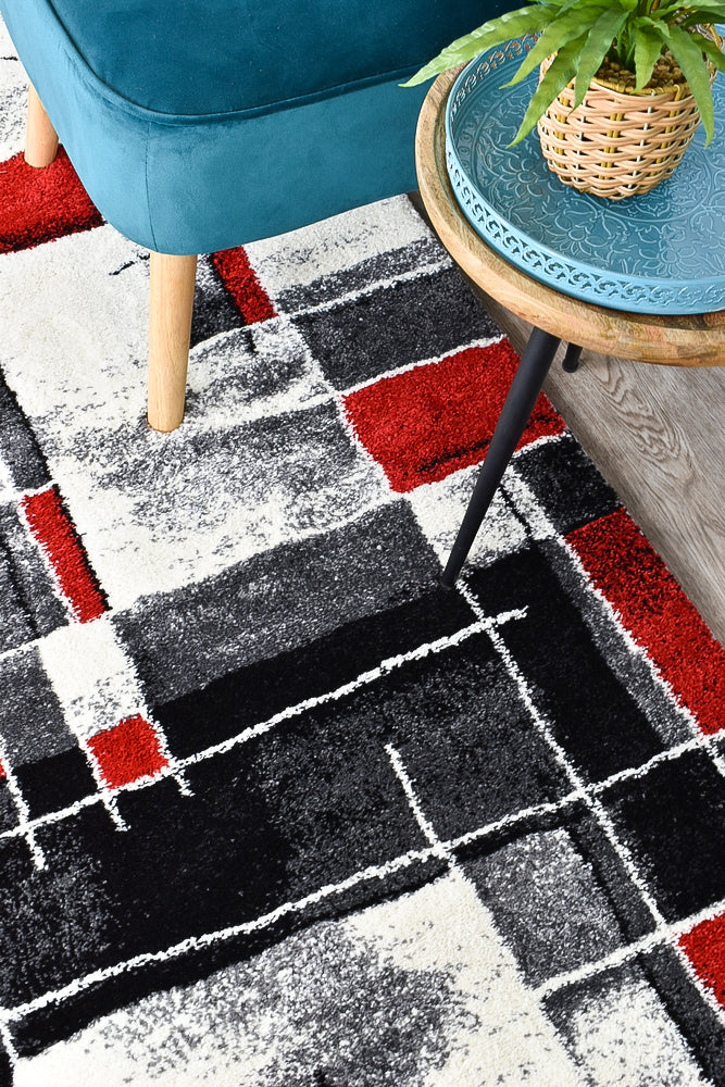 Milan Dahlia 297 Dark Grey Red Runner Rug