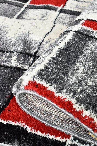 Milan Dahlia 297 Dark Grey Red Runner Rug