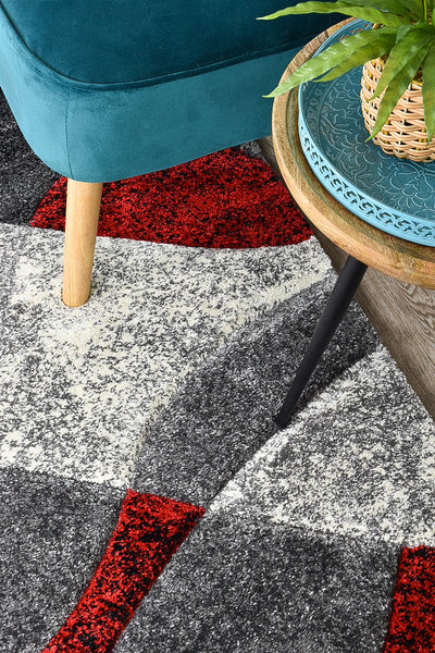 Milan Dahlia 298 Dark Grey Red Runner Rug