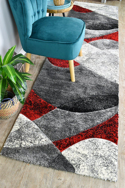 Milan Dahlia 298 Dark Grey Red Runner Rug, Rugs Online Rugs Sydney Australia, www.rugsonlinerugs.com.au