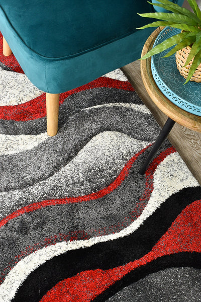 Milan Dahlia 300 Light Grey Red Runner Rug