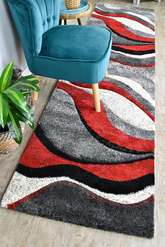 Milan Dahlia 300 Light Grey Red Runner Rug,Rugs Online Rugs Sydney Australia, www.rugsonlinerugs.com.au 