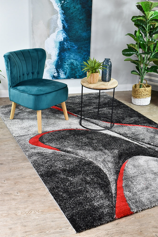 Milan Dahlia 37 Dark Grey Red Rug