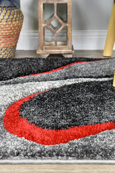 Milan Dahlia 37 Dark Grey Red Runner Rug