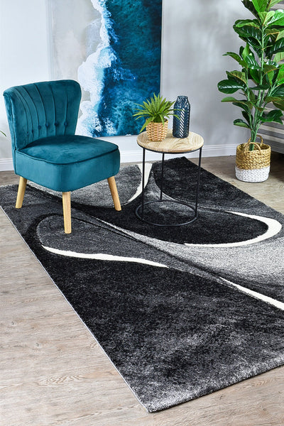 Milan Dahlia 37 Dark Grey White Rug