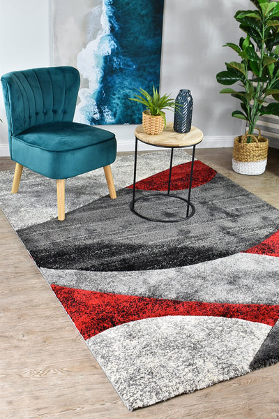 Milan Dahlia 298 Dark Grey Red Rug