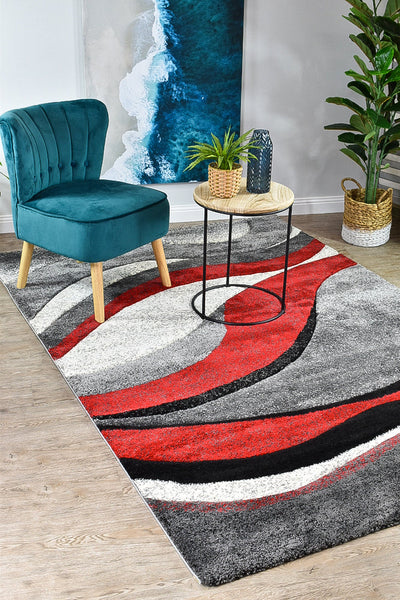 Milan Dahlia 300 Light Grey Red Rug