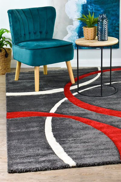 Milan Dahlia 798 Dark Grey Red Rug