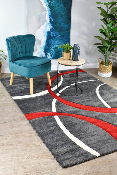 Milan Dahlia 798 Dark Grey Red Rug