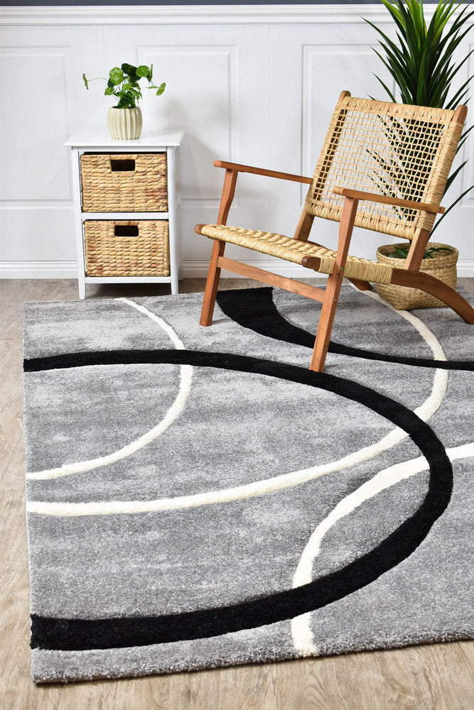 Milan Dahlia 798 Light Grey Black Rug