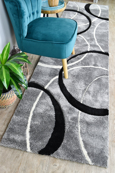 Milan Dahlia 798 Light Grey Black Runner Rug