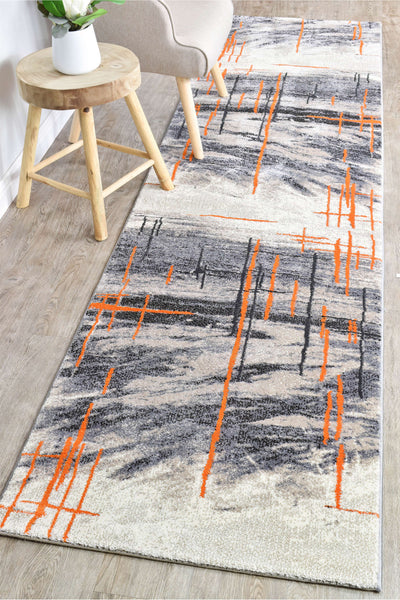 Mona 726A Grey Orange Runner Rug