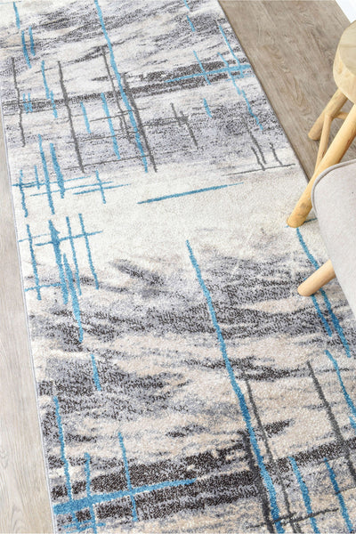 Mona 726AA Grey Turquoise Runner Rug